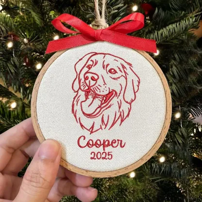 Custom Embroidered Dog Face Portrait Christmas Ornament Keepsake Gift For Dog Cat Owners Pet Lovers