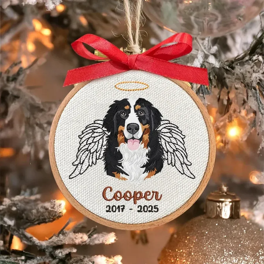Custom Embroidered Pet Portrait Christmas Ornament Gift For Dog Cat Owners Pet Lovers