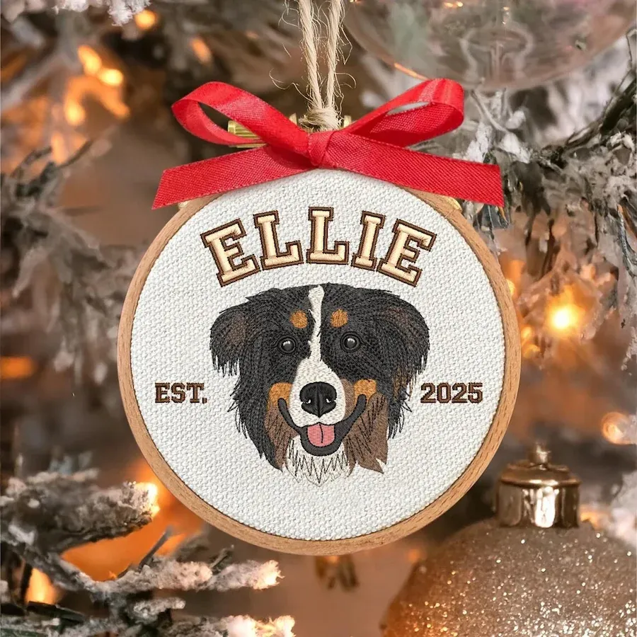 Custom Embroidered Pet Face Portrait Christmas Ornament Keepsake Gift For Dog Cat Owners Pet Lovers
