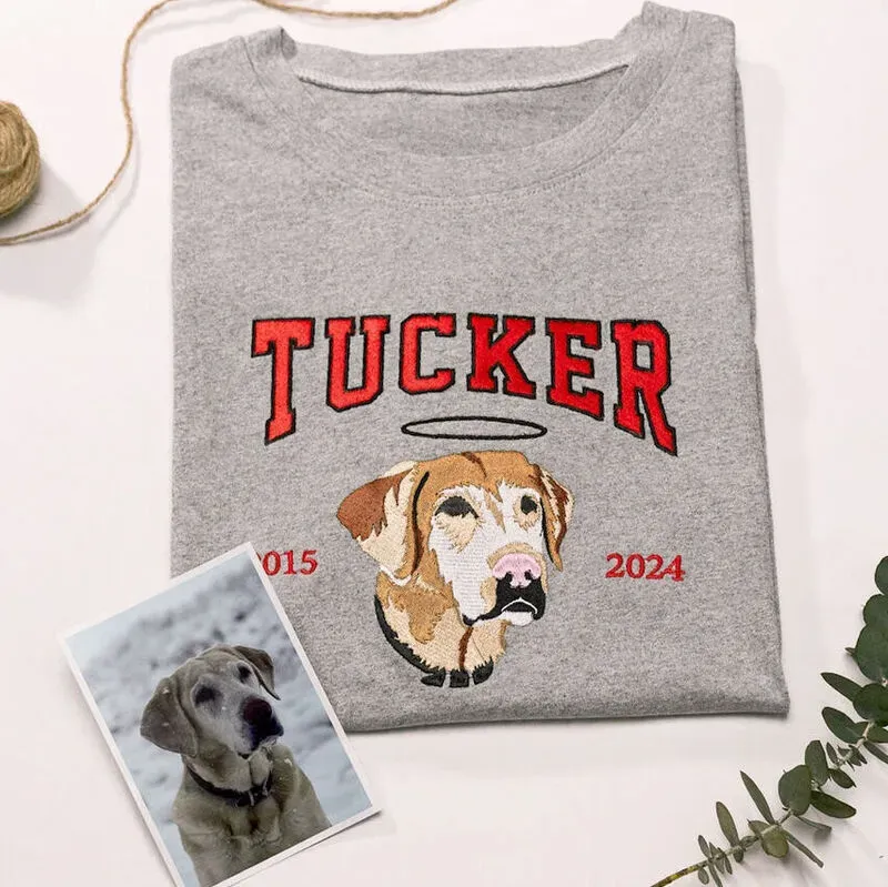 Custom Angel Pet Photo Halo College Style Embroidered Sweatshirt, Hoodie, T-Shirt-forlovever