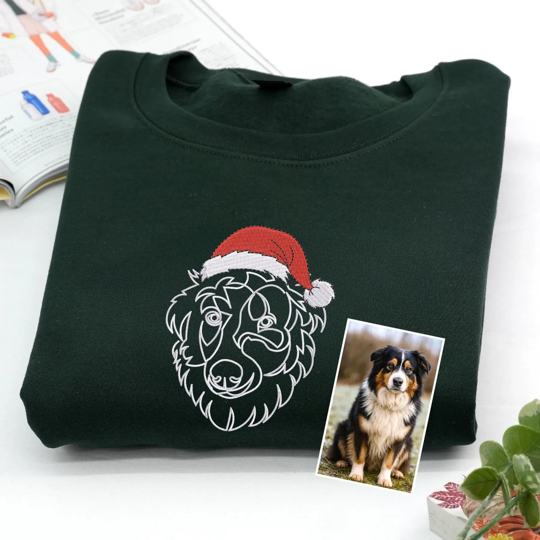 Custom Pet Photo Outline Embroidery Christmas Sweatshirt, Hoodie, T-Shirt-forlovever