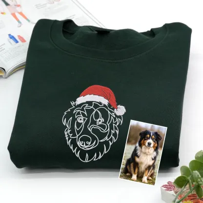 Custom Pet Photo Outline Embroidery Christmas Sweatshirt, Hoodie, T-Shirt-forlovever
