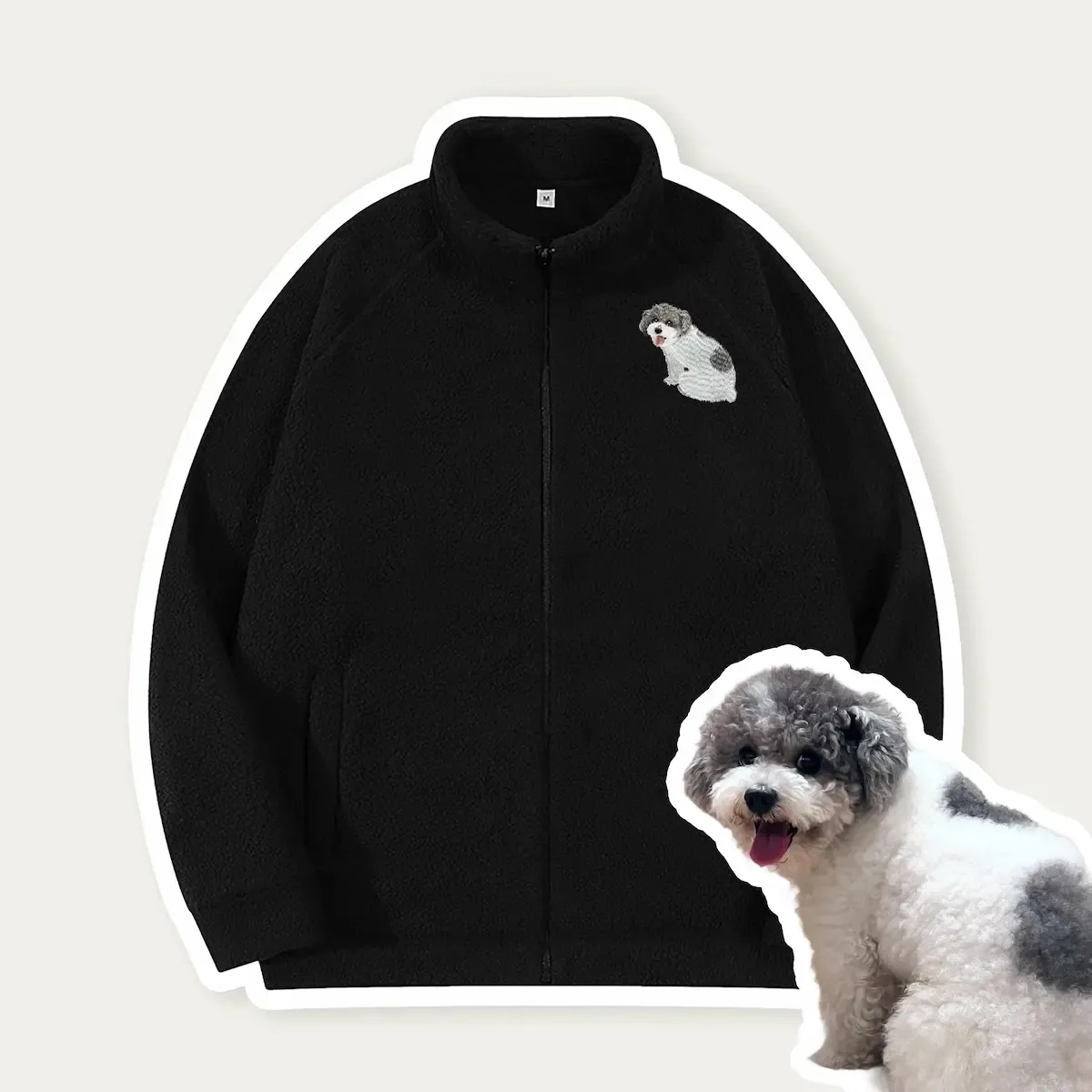 Custom Pet Embroidered Portrait Zip-up Sherpa Jacket