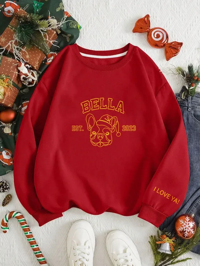 Custom Embroidered Pet Silhouette Christmas Sweatshirts, Perfect Christmas Gift For Pet Lovers