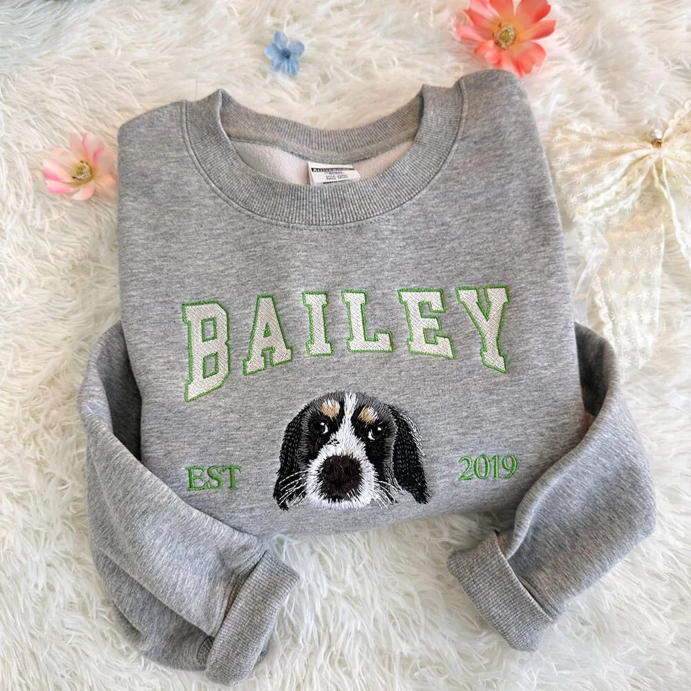 Personalized Embroidered Pet Face and Name Est T-shirt Keepsake Gift for Pet Lovers