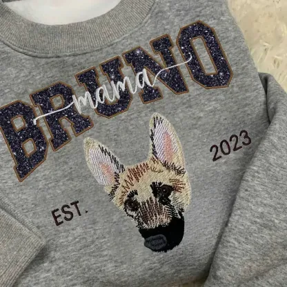 Glitter Custom Dog Face Embroidered Sweatshirt, Personalized Pet Crewneck Hoodie, Embroidered Cat Crewneck, Gift for Dog Mom 