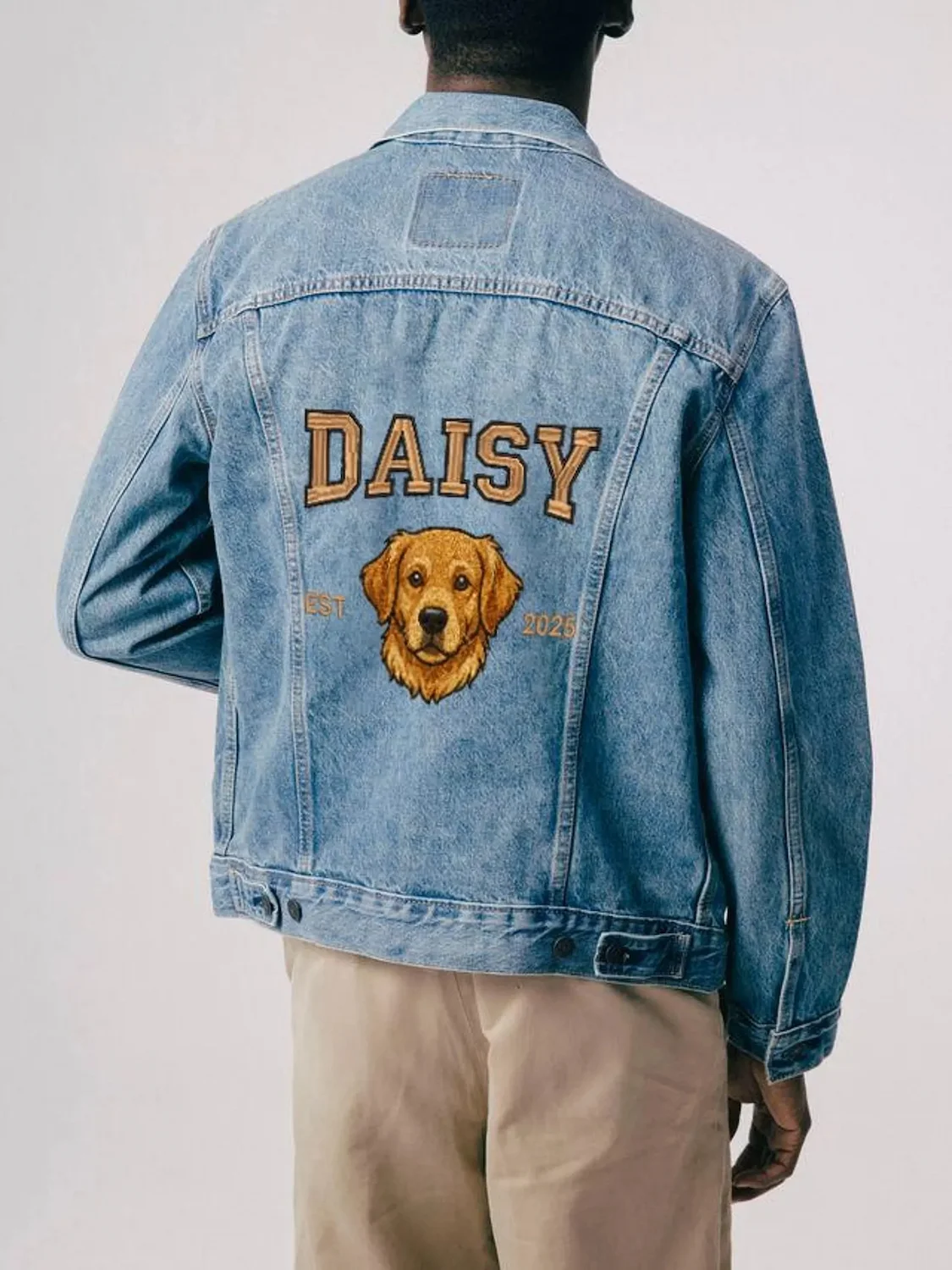 Custom Pet Portrait Embroidered Denim Jackets, Personalized Dog Or Cat Denim Jackets With Names