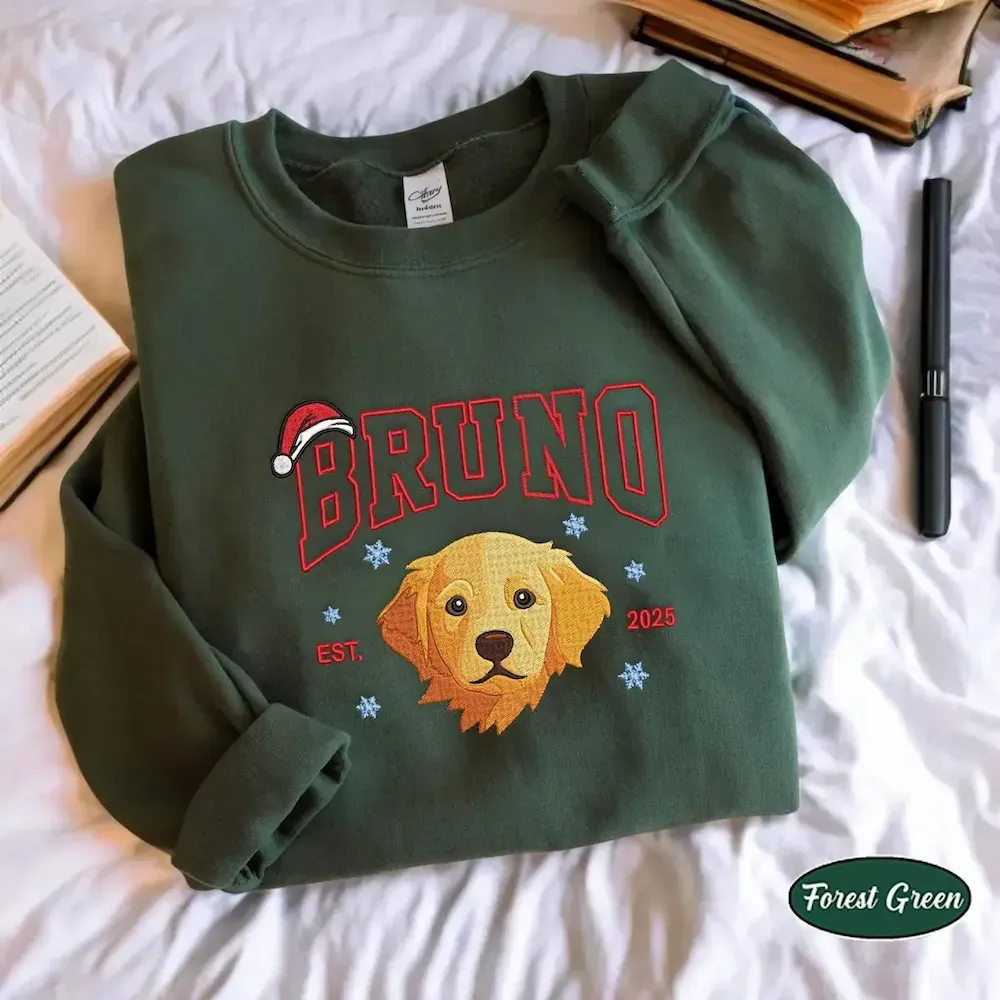 Personalized Pet Photo Christmas Embroidered Sweatshirts, Hoodies, T-Shirts