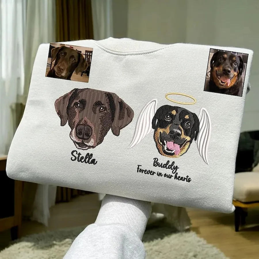 Custom Pet Loss Embroidered Sweatshirt, Pet Memorial Embroidered T-shirt Sweatshirt Hoodie