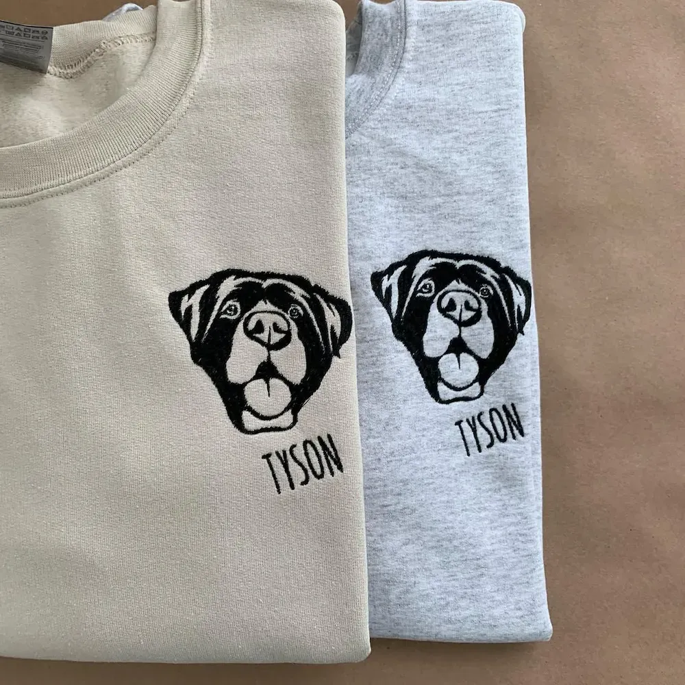 Personalized Dog Sweatshirts for Humans with Custom Embroidered Dog Face and Dog Name