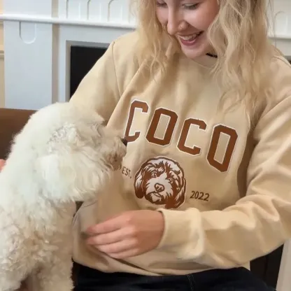 Personalized Embroidered Pet Sweatshirt with Portrait From Photo and Name, Gifts For Pet Owners