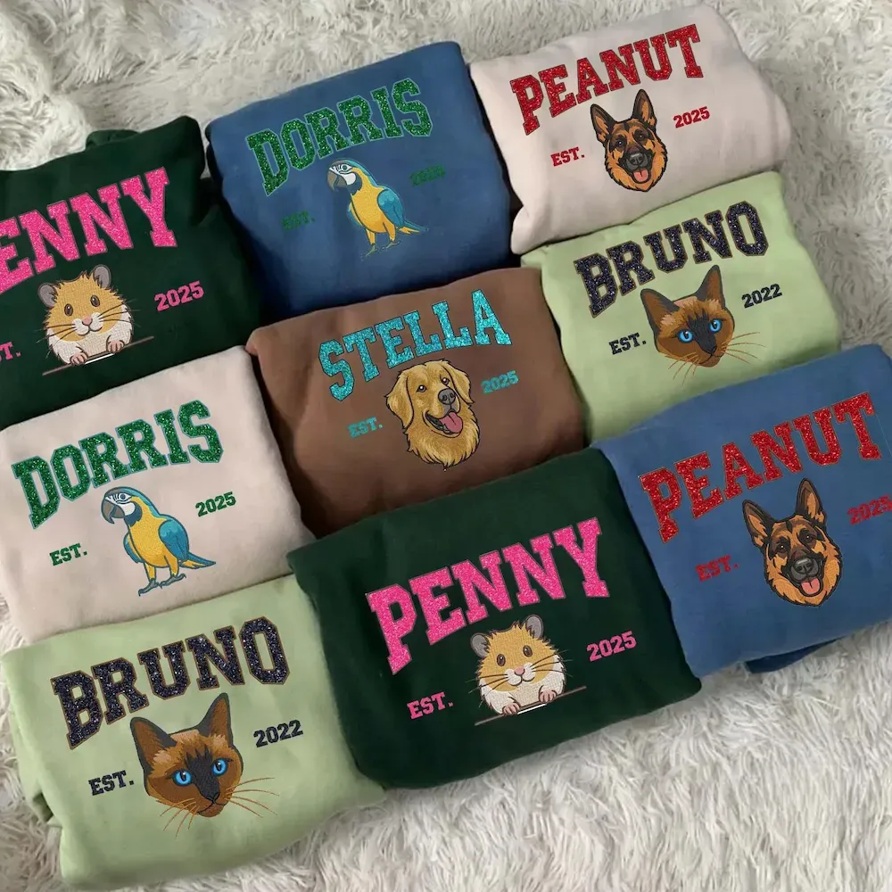 Glitter Custom Dog Face Embroidered Sweatshirt, Personalized Pet Crewneck Hoodie, Embroidered Cat Crewneck, Gift for Dog Mom 