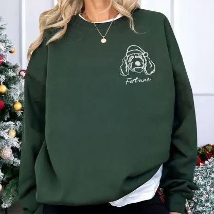 Custom Pet Christmas Hat Solid Color Outline Embroidery Sweatshirts, Hoodies, T-shirts