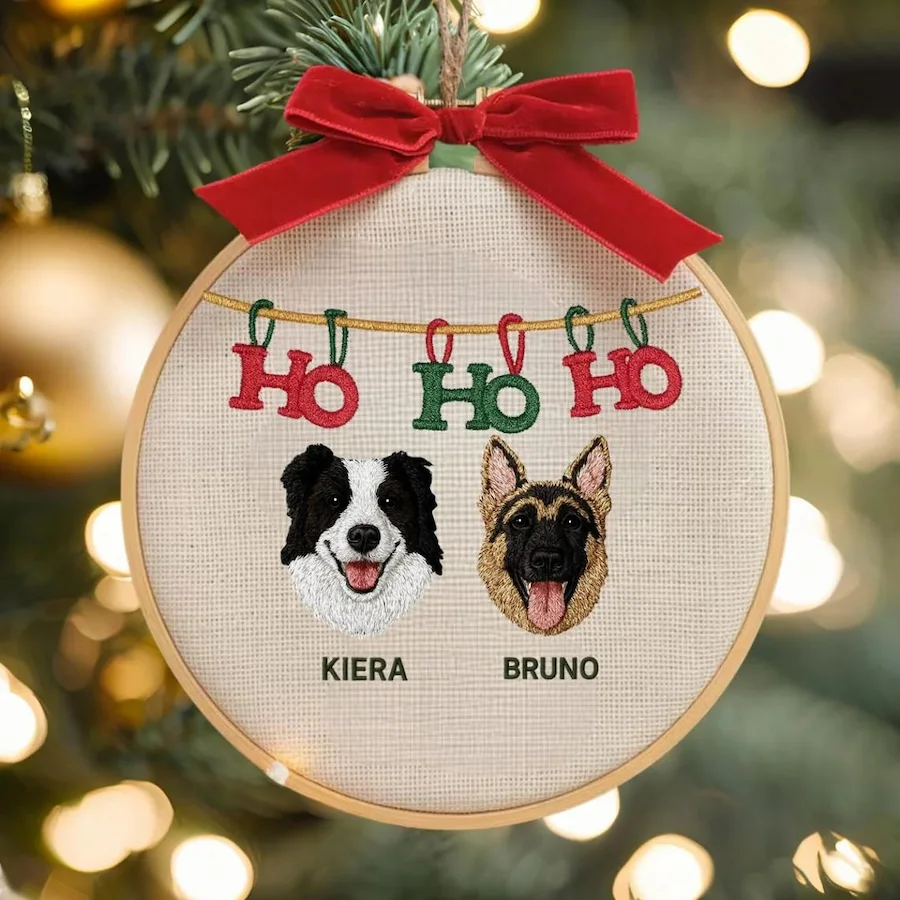 Personalized Embroidered Pet Portrait Christmas Ornament Gift For Dog Owners Pet Lovers