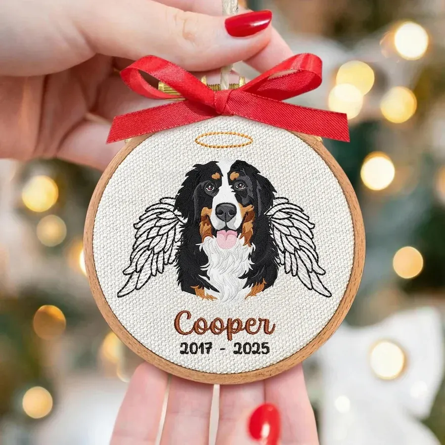 Custom Embroidered Pet Portrait Christmas Ornament Gift For Dog Cat Owners Pet Lovers