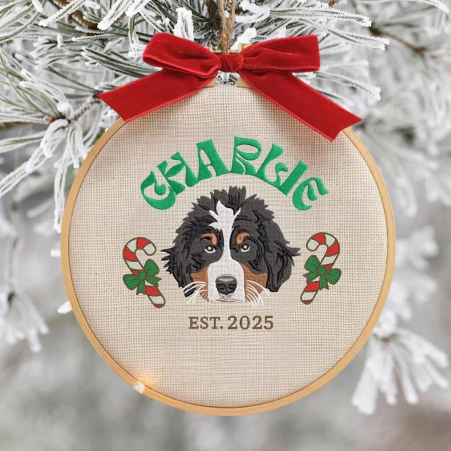 Custom Embroidered Pet Portrait with Name Christmas Ornament Gift For Dog Cat Owners Pet Lovers