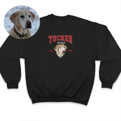 Custom Angel Pet Photo Halo College Style Embroidered Sweatshirt, Hoodie, T-Shirt-forlovever