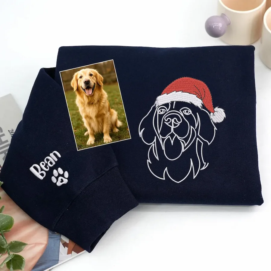 Custom Pet Photo Outline Embroidery Christmas Sweatshirt, Hoodie, T-Shirt