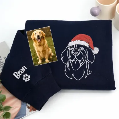 Custom Pet Photo Outline Embroidery Christmas Sweatshirt, Hoodie, T-Shirt