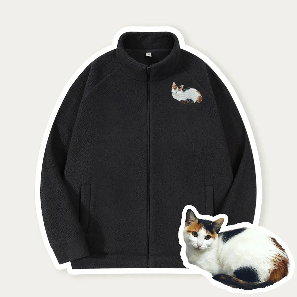 Custom Pet Embroidered Portrait Zip-up Sherpa Jacket