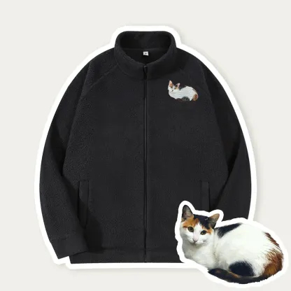 Custom Pet Embroidered Portrait Zip-up Sherpa Jacket