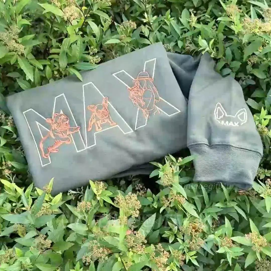  Custom Dog/pet outline Embroidered Sweatshirt With Photo - Pet Memorial Gift, Gift For pet lover-forlovever