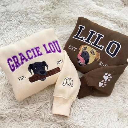 Personalized Embroidered Pet Face and Name Est T-shirt Keepsake Gift for Pet Lovers