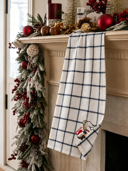 Personalized Christmas Pet Portrait Embroidered Kitchen Towel with Name | Custom Dog & Cat Gift