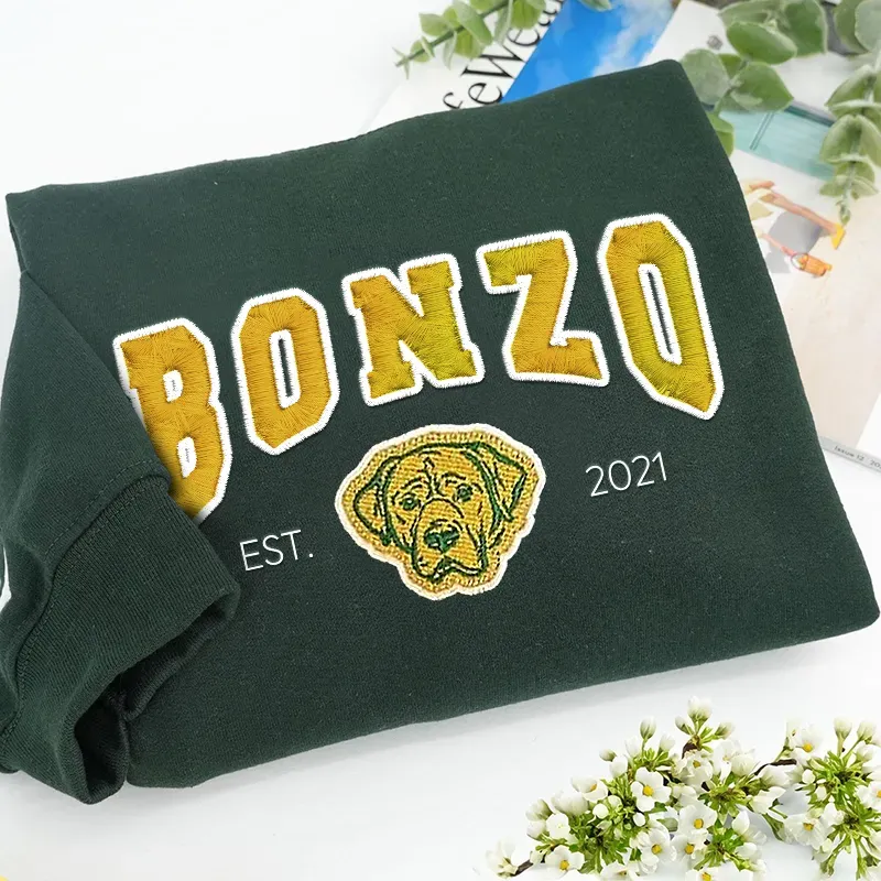 Personalized Embroidered Pet Sweatshirt with Portrait From Photo and Name, Gifts For Pet Owners