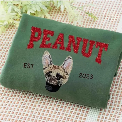 Glitter Custom Dog Face Embroidered Sweatshirt, Personalized Pet Crewneck Hoodie, Embroidered Cat Crewneck, Gift for Dog Mom 