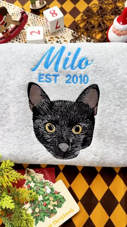 EST Personalized Pet Portrait Embroidered Hoodie, Custom Pet Lover Gift