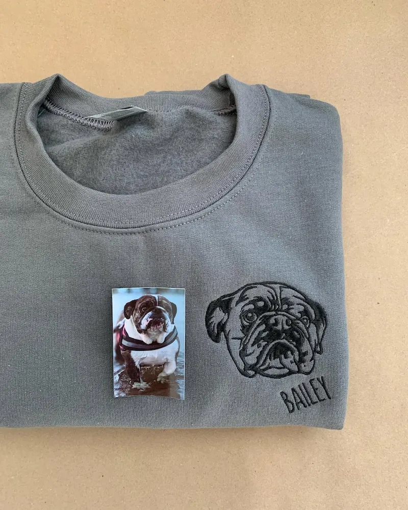 Custom Dog Dad Sweatshirt Embroidered Pet Face Name Portraits Photo on Sleeve