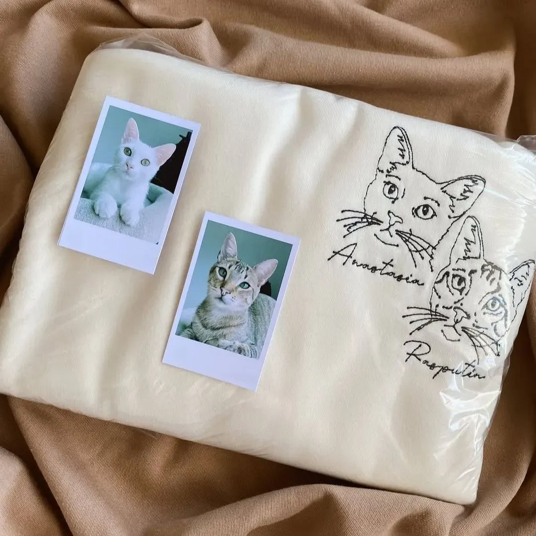 Custom Embroidered Pet Face T-shirt,Personalized hoodie embroidered with multiple pets