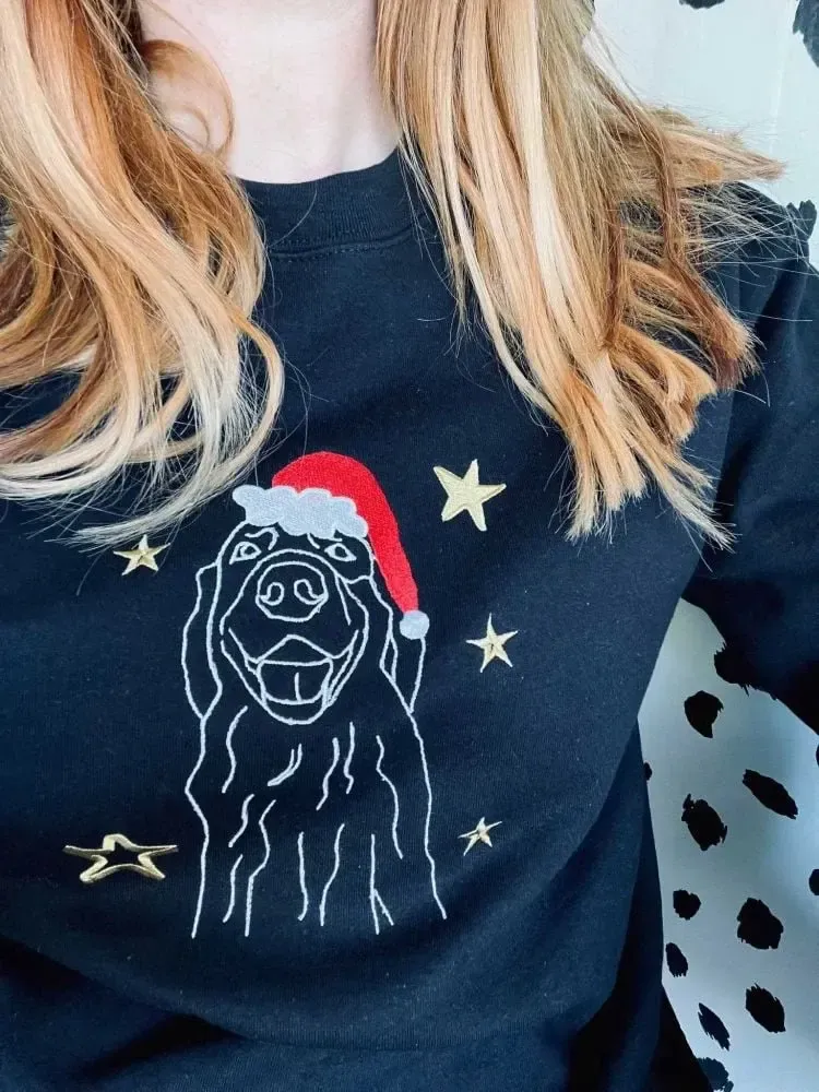 Custom Pet Portrait Christmas Starry Night Outline Embroidered Sweatshirt, Hoodie, T-Shirt-forlovever