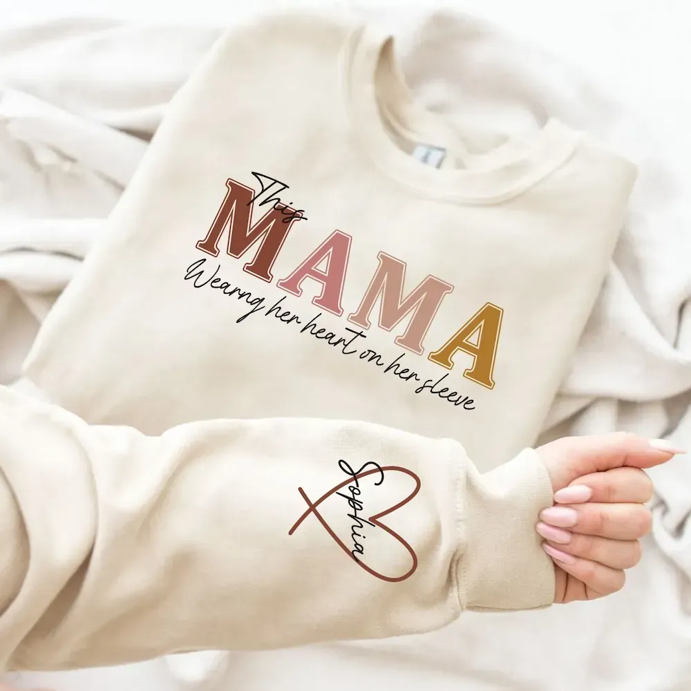 Personalized This Belongs to mum-Wear Heart On Sleeve Mama Sweatshirt with Kid Names on Sleeves-Mother's Day
