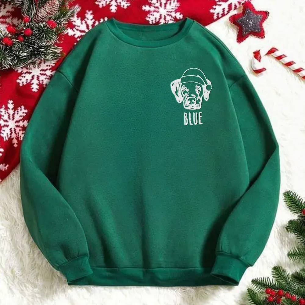 Custom Pet Christmas Hat Solid Color Outline Embroidery Sweatshirts, Hoodies, T-shirts