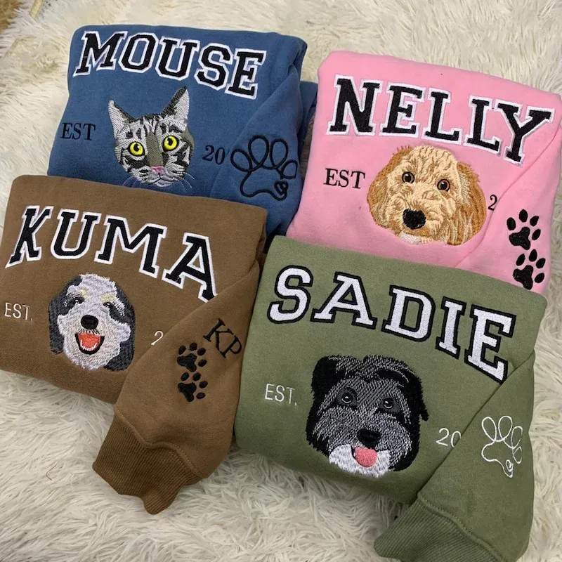 Personalized Embroidered Pet Face and Name Est T-shirt Keepsake Gift for Pet Lovers