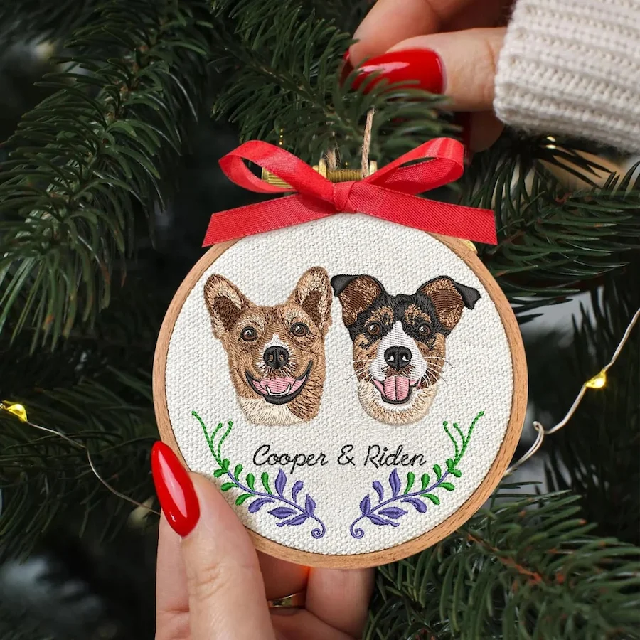 Personalized Embroidered Pet Portrait Ornament – Custom Pet Memorial Gift Christmas Tree Keepsake for Pet Lovers