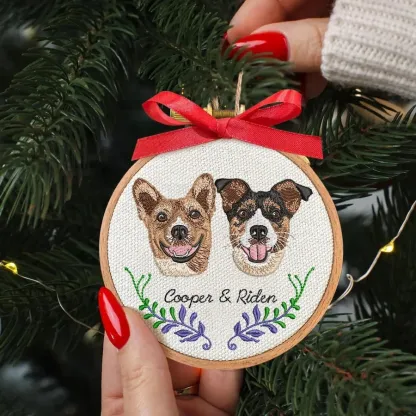 Personalized Embroidered Pet Portrait Ornament – Custom Pet Memorial Gift Christmas Tree Keepsake for Pet Lovers