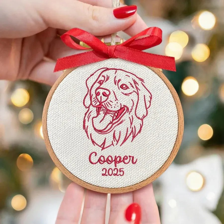 Custom Embroidered Dog Face Portrait Christmas Ornament Keepsake Gift For Dog Cat Owners Pet Lovers