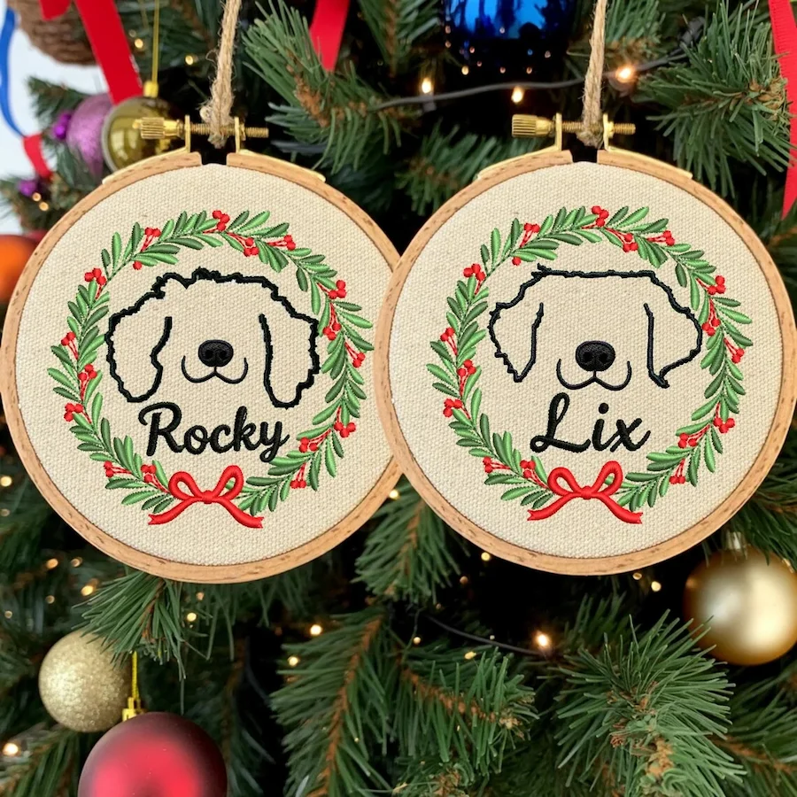Embroidered Pet Ears Christmas Ornament Custom Pet Portrait Christmas Keepsake Gift For Dog Cat Pet Lovers