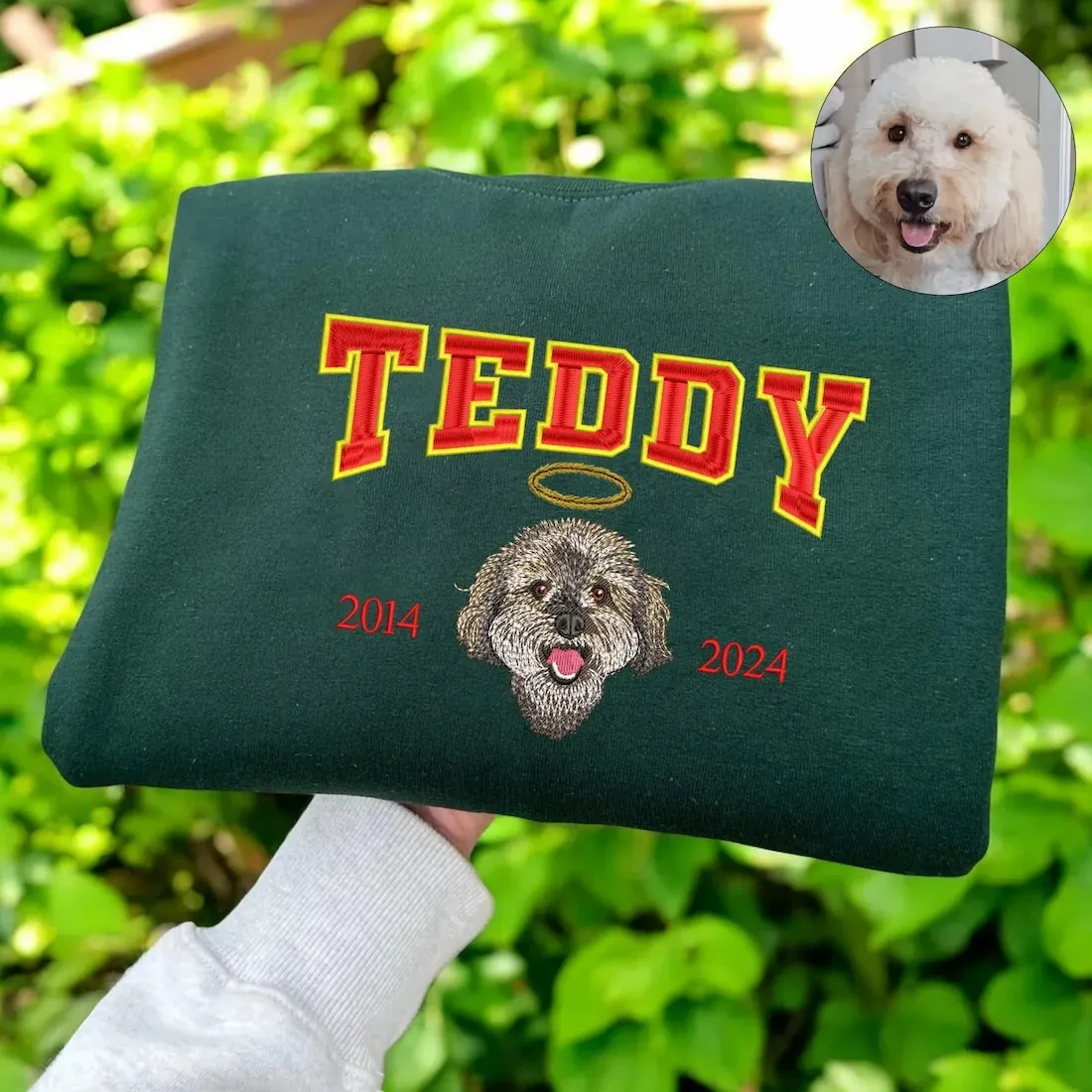 Custom Angel Pet Photo Halo College Style Embroidered Sweatshirt, Hoodie, T-Shirt-forlovever