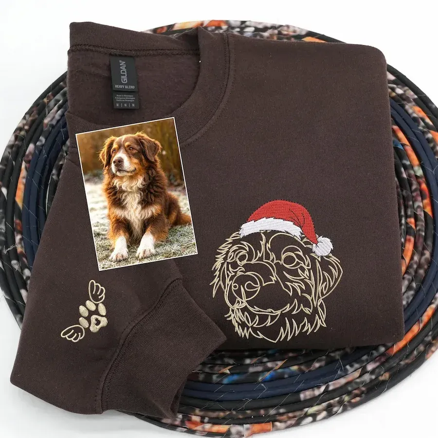 Custom Pet Photo Outline Embroidery Christmas Sweatshirt, Hoodie, T-Shirt