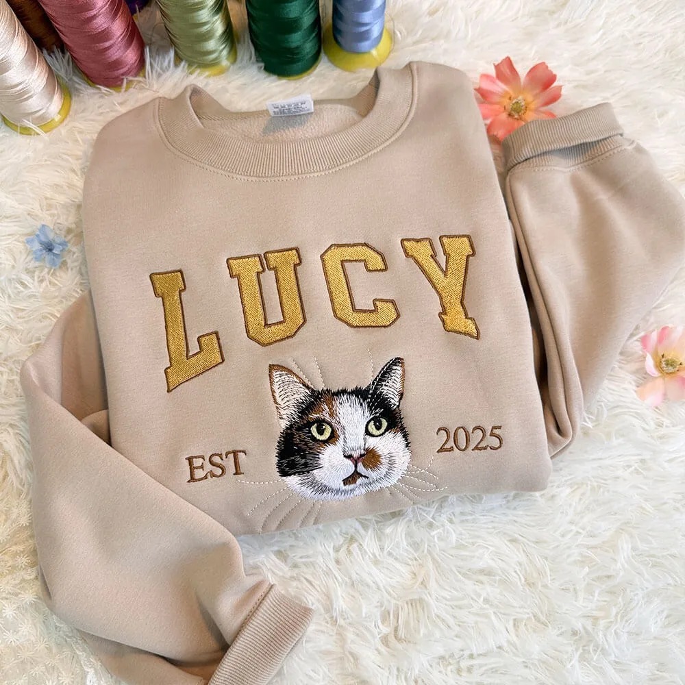 Personalized Embroidered Pet Face and Name Est T-shirt Keepsake Gift for Pet Lovers