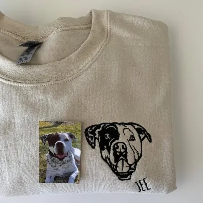 Custom Dog Dad Sweatshirt Embroidered Pet Face Name Portraits Photo on Sleeve