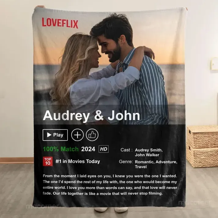 Custom LOVEFLIX Movie Photo Blanket with Your Love Story