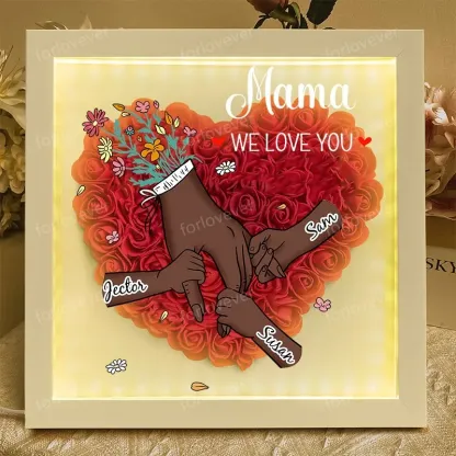 Personalized Flower Shadow Box With Led Light (Rainbow Light) - Family Love Blooms Forever