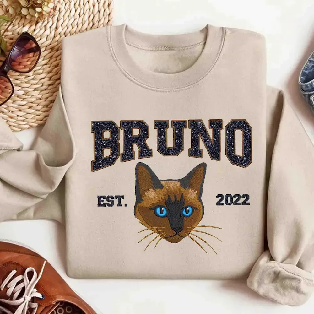 Glitter Custom Dog Face Embroidered Sweatshirt, Personalized Pet Crewneck Hoodie, Embroidered Cat Crewneck, Gift for Dog Mom 