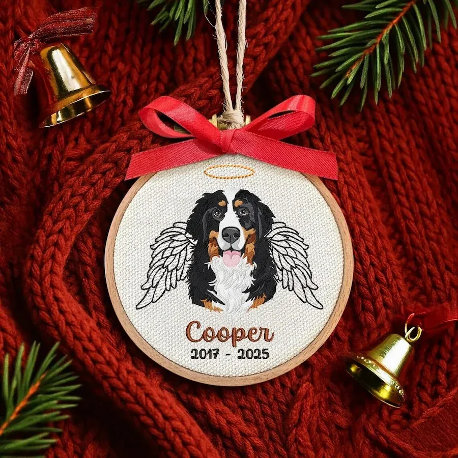 Custom Embroidered Pet Portrait Christmas Ornament Gift For Dog Cat Owners Pet Lovers