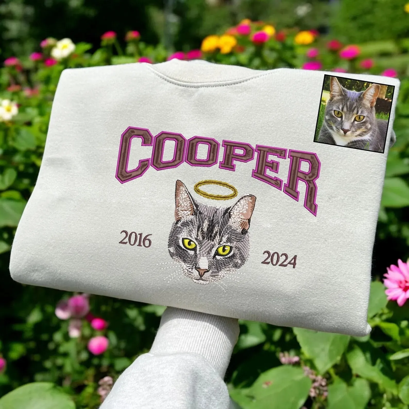 Custom Angel Pet Photo Halo College Style Embroidered Sweatshirt, Hoodie, T-Shirt-forlovever